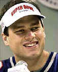 Patriots quarterback Tom Brady smiles during Tuesday's media day festivities. (FOXSports)