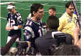 January 29, 2002 The question of the day was who will start, Bledsoe (center) or Tom Brady (left)? But the two quarterbacks were mum on the issue. "We are both capable of going out there and leading the team," Brady said. (Globe Staff Photo / Bill Greene) 