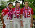 From left to right, Steelers QB Kordell Stewart, Raiders QB Rich Gannon and Patriots QB Tom Brady pose during Pro Bowl Week festivities. (AP) 