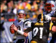 Tom surveys his options during a play against the Pittsburgh Steelers in the AFC Championship. (SportsIllustrated)