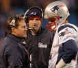 Tom Brady, Damon Huard, and Bill Belichick between plays (NEPF)